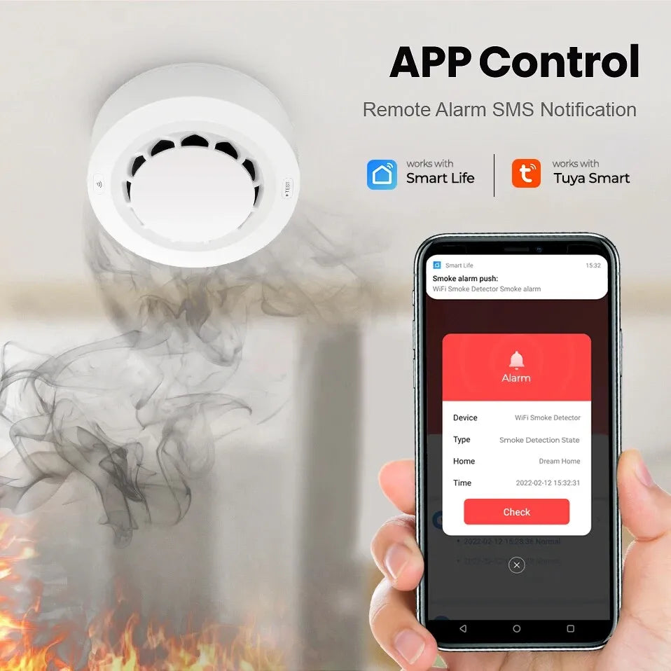 Tuya Smart WiFi Smoke Detector Wireless Independent Smoke Alarm Home Security Sensor Fire Protection Device 90dB Sound Alarm