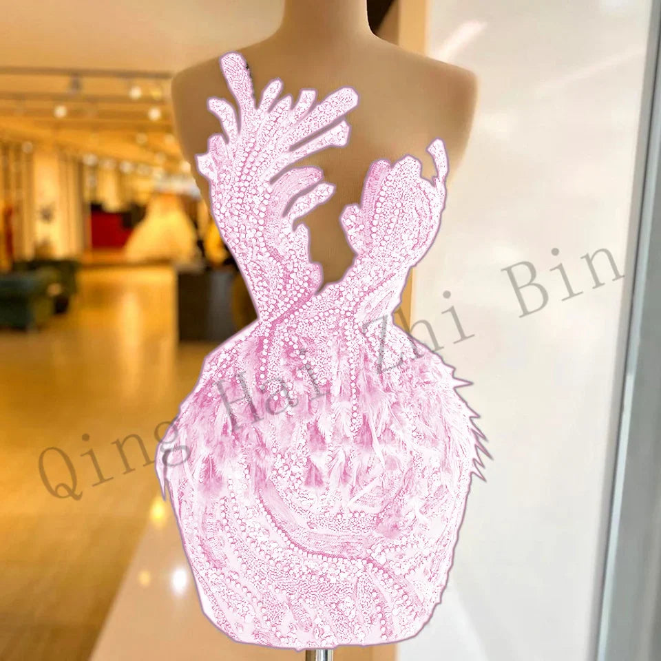 J14 Luxury O-Neck Sheath Above-Knee Black Girl Sequins Bead Homecoming Dresses/ Birthday Prom Party Cocktail Gowns Free Shipping