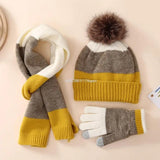 Kids Hat Scarf & Gloves Set Winter Pom Pom Hat with Gloves & Scarf Warm Knitted Beanie Hats Girls Boys Gloves Dropship