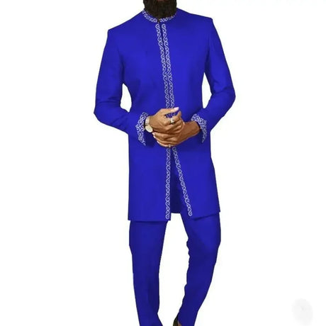 Kaftan Men's Kaunda Suit Round Neck Long-sleeved Top Pant African Male Traditional Outfit Wear 2PCS Clothing Wedding Sets Casual