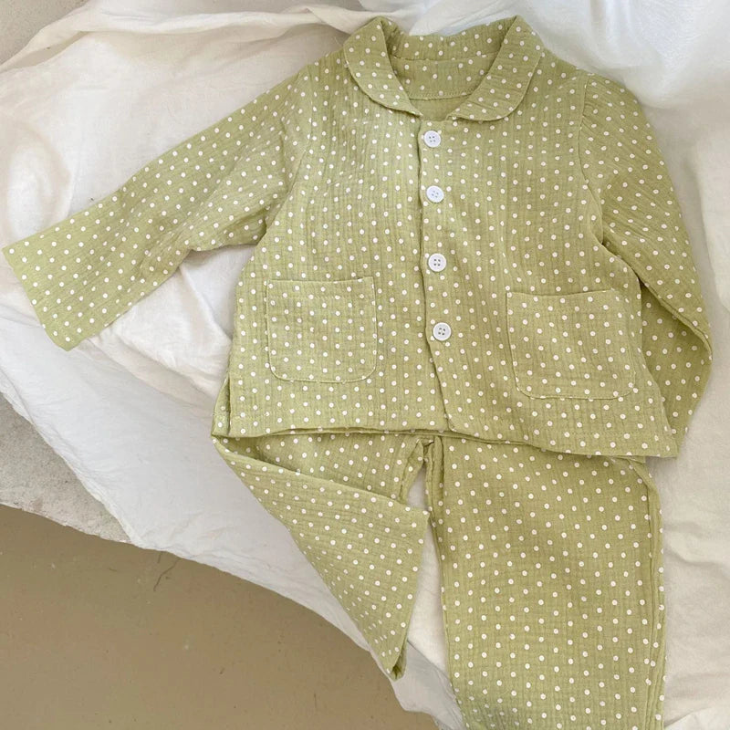 Kids Clothes Girls Loungewear Spring Cotton Yarn Polka Dot Boy Pajama Suit for Babies Casual Solid Young Children's Clothing