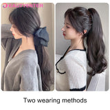 BEAUTYENTER Synthetic Straight Long Wig Hair Ponytail Grab clip Bow Pony Tail For Woman Fake Hairpiece For Black Women