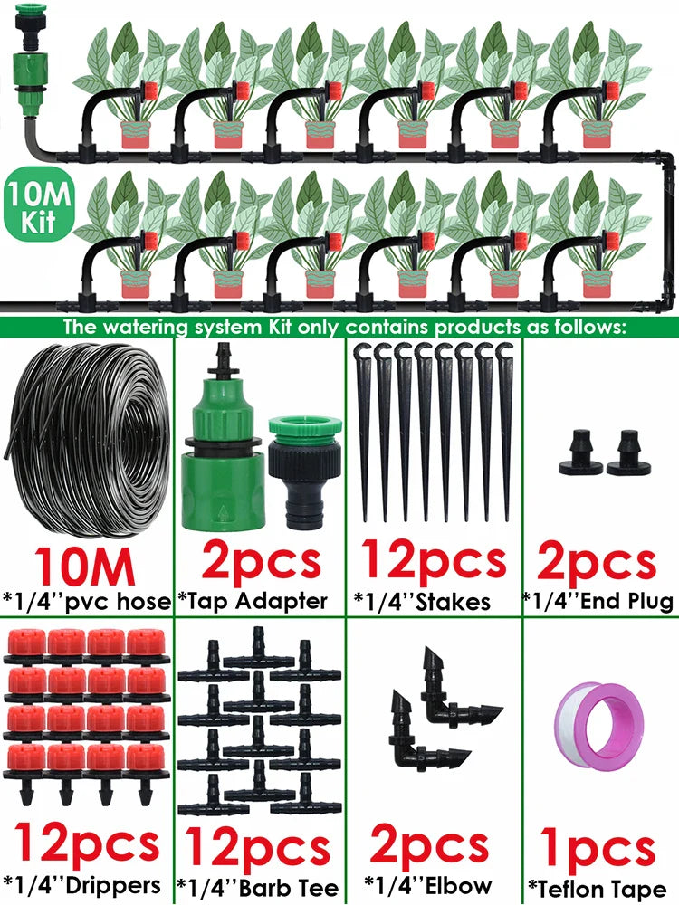 KESLA Garden Drip Irrigation Automatic Watering System Kit 1/4'' Nozzles for Bonsai Pot Plant Lawn Flower Vegetable Greenhouse