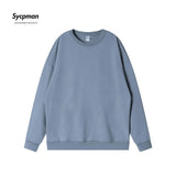 10.6oz 300gsm Cotton Pullover Sweater Men Solid Color Long Sleeve Round Neck Hoodless T-shirt Spring Autumn Coat Women