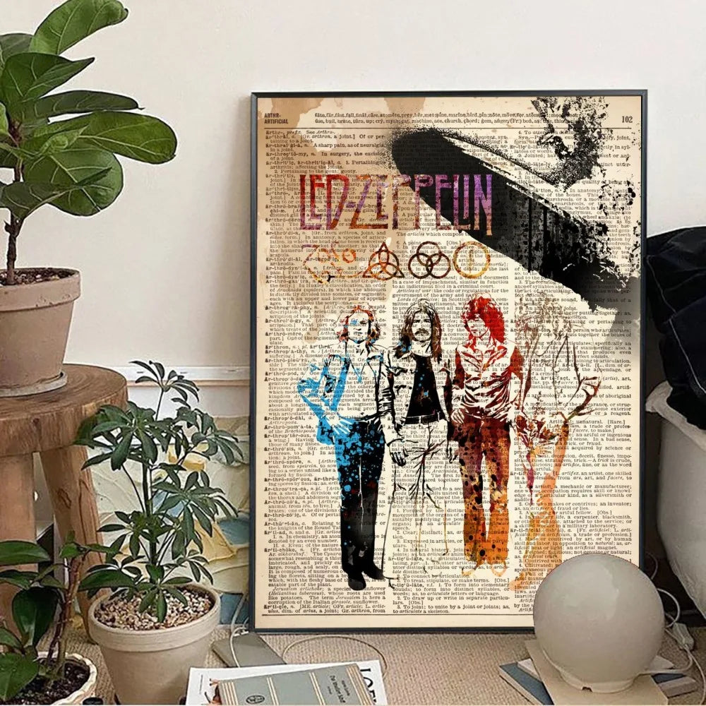 Band L-Led Z-Zeppelin Wallpaper Poster Kraft Club Bar Paper Vintage Poster Wall Art Painting Bedroom Study Stickers