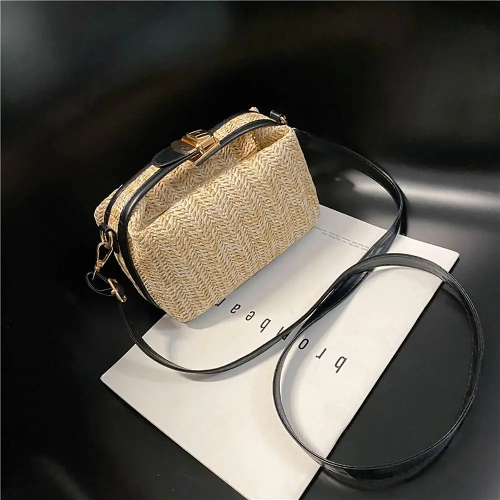 With Hardware Lock Crossbody Bag Trendy Large Capacity Simple Straw Handbag Soft Handle Beach Bag Women Girl New