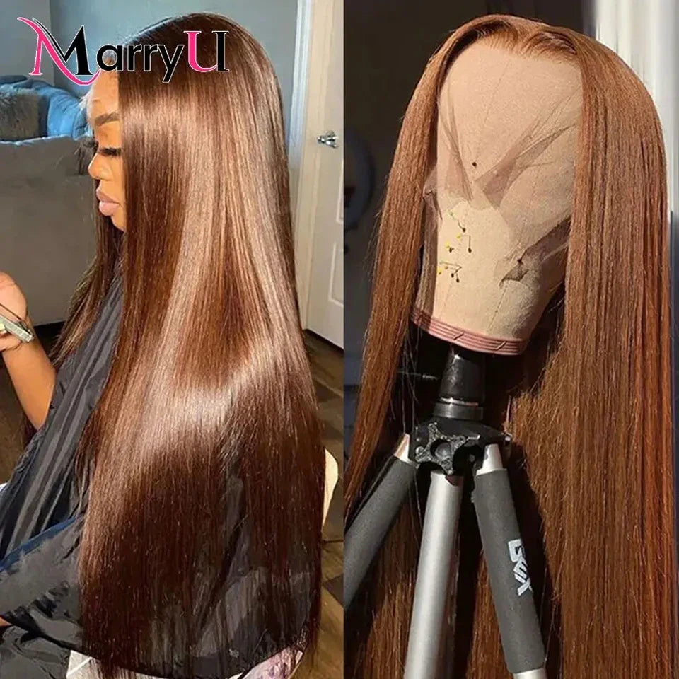 MARRYU Chocolate Brown HD Lace Frontal Wig Malaysia Straight Human Hair Wigs Colored Human Hair Wig 13x4 Lace Frontal Wig