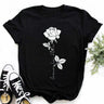 Plus Size Maycaur New Fashion Gold Rose Print Women T Shirt Harajuku Short Sleeves Tshirts Casual O-neck Top Tee Black T-shirt