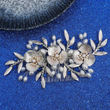 Flower Hair Comb Clip Pin Silver Color Head Piece For Brides Women Rhinestones Pearl Hairpin Wedding Accessories Bridal Jewelry