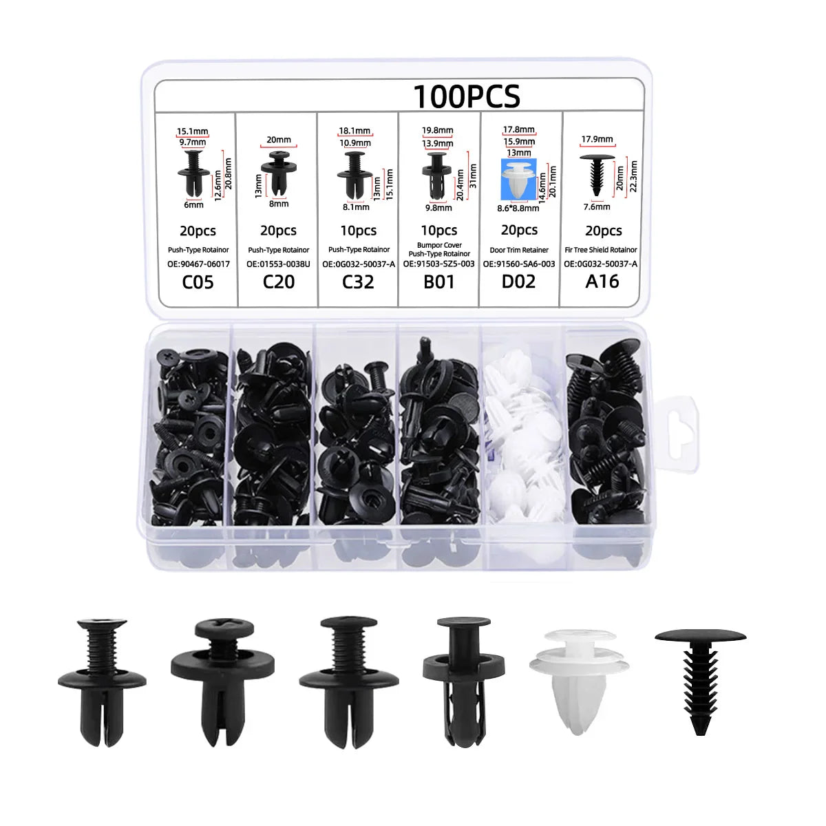 100PCS Clips Auto Fastener Car Fastener Clip Remove Retain Rivets Plastic Fasten Bumper Door Cars Trim Fitting Disassembly Tool