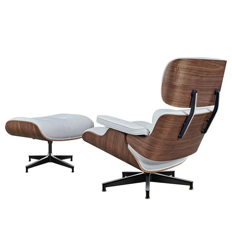 US Inventory Modern Living Room Lounge Chairs Arm Chair with Ottoman Stool Genuine Leather