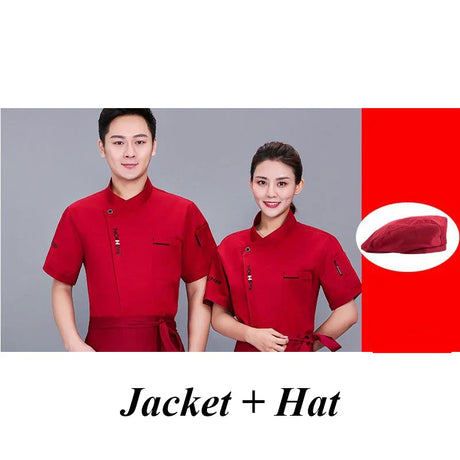 Chef Uniform Short Sleeve Restaurant Cook Coat Women Baker Hotel Kitchen Canteen Waiter Clothes