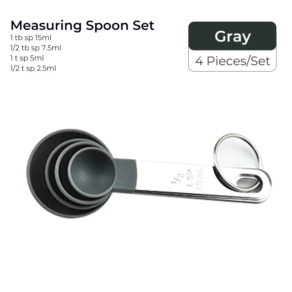 4pcs Baking Tools Kitchen Measuring Spoon Set Stainless Steel Handle Measuring Cup With Scale Measuring Spoon Kitchen Gadgets