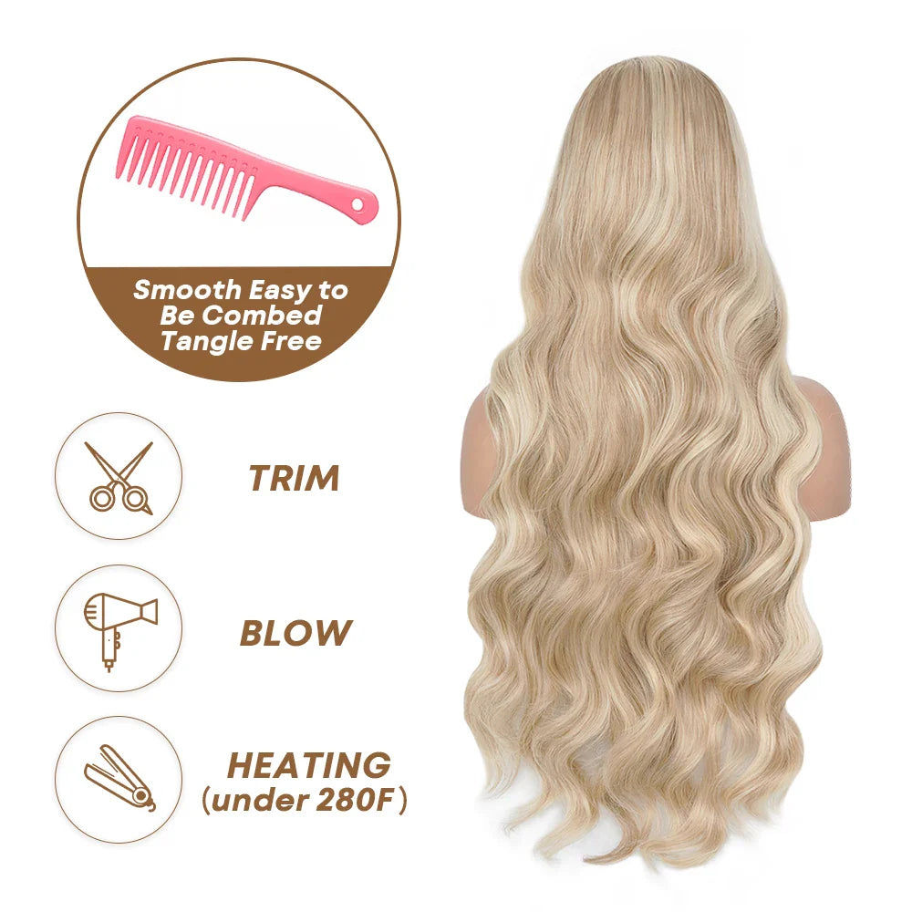 Ash Honey Blonde Lace Front Wig 13x4 Synthetic Hair HD Transparent 613 Colored Lace Frontal Wigs For Women Highlight Wig Cosplay