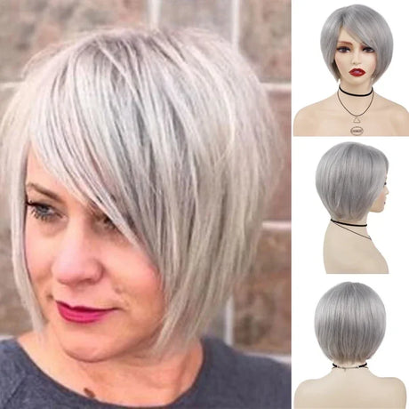 GNIMEGIL Synthetic Short Pixie Cut Wig Women Natural Hairstyle Bangs Wig Blonde Mix Brown Soft Straight Wig for Chemo Patient