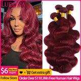 Luduna Burgundy 99j Body Wave Bundles Brazilian Red Color Human Hair Bundles 1/3/4 PCS Bundle Deals Hair Extensions Remy Weaving