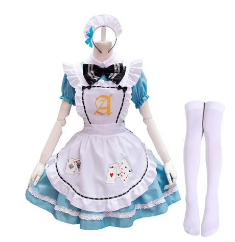 Blue Alice Playing Cards Lolita Maid Dress Costumes Cosplay for Girls Woman Waitress Alice Poker Maid Party Stage Costume