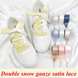 1 Pair Silk Shoe Laces Satin Ribbon Flat Shoelaces Girls Casual Canvas Shoes Double-sided Weaving White Shoe Lace Accessories