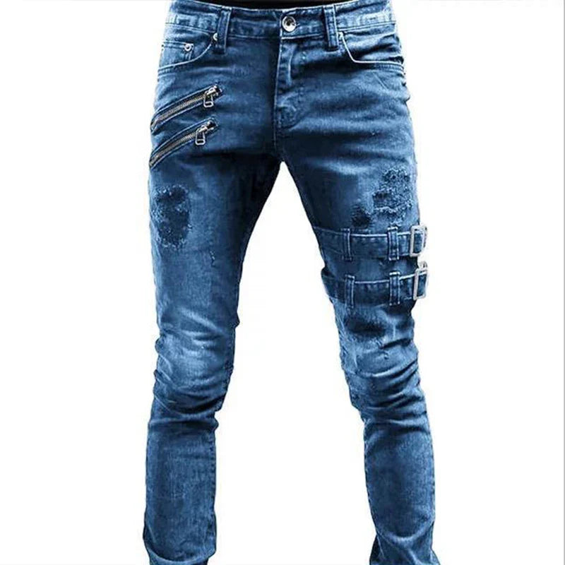 White Embroidery Jeans Men Cotton Stretchy Ripped Skinny Jeans High Quality Hip Hop Black Hole Slim Fit Oversize Denim Pants