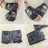 1Pair PU Leather Gloves Outdoor Black Motorcycle Driving Gloves Fingerless Tactical Gloves Hollow Out Half Finger Climbing Glove