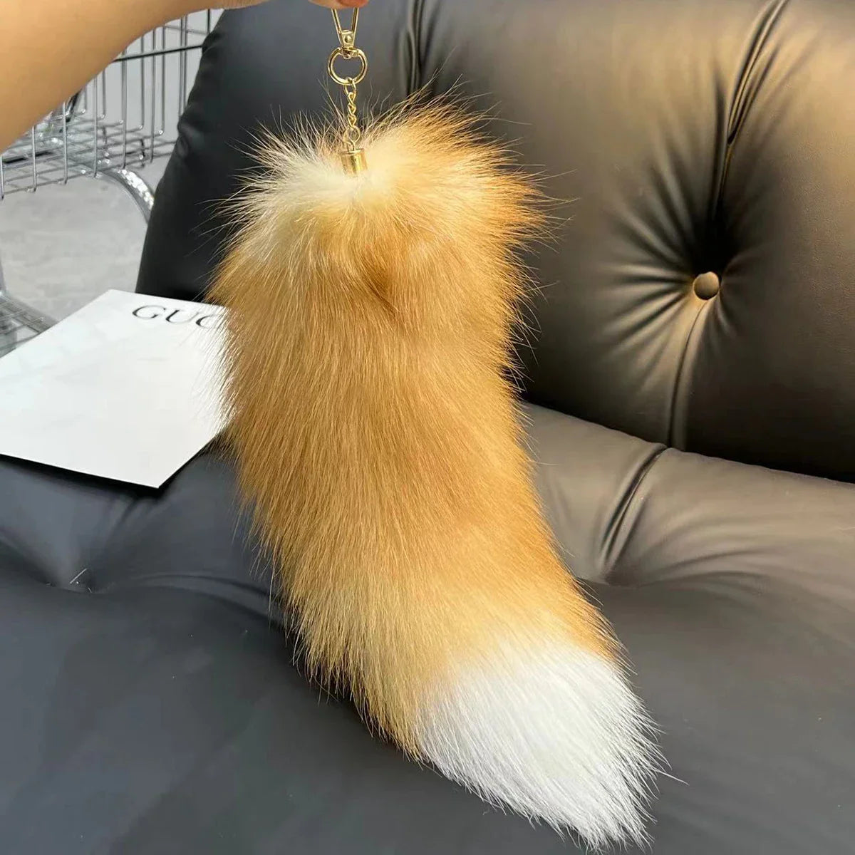 Real Fox Fur Tail Keychain Wolf Tail Fur Tassel Bag Charm Tag Black and Brown Pom Pom Charm Keyring Holder Strap Chain Gifts