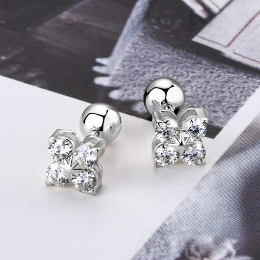 Rose Gold Four Leaf Clover Moissanite Stud Earrings 925 Silver Plated 18k Yellow/White Gold Diamond Earring for Women Jewelry