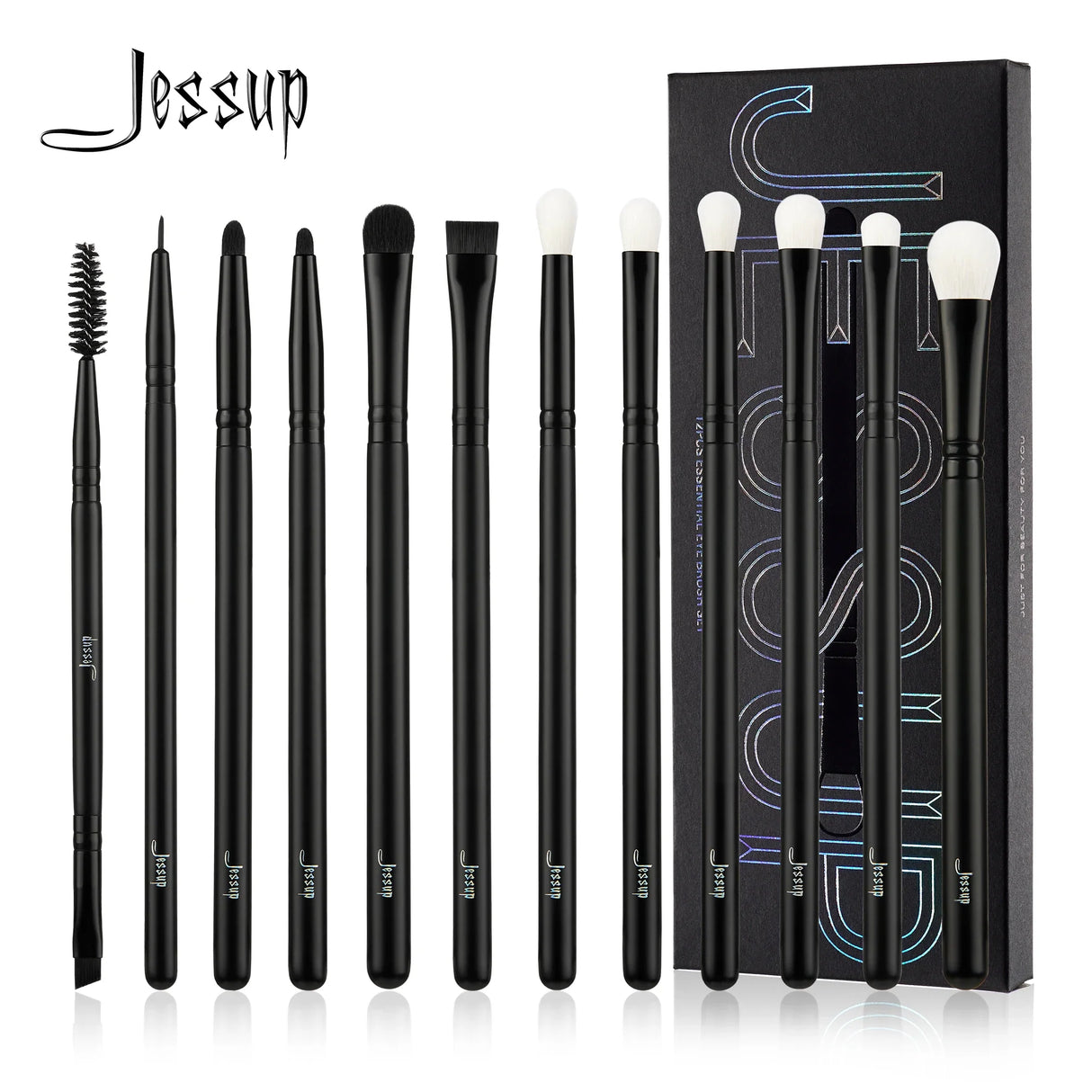 Jessup Eye Blending Brush,12pcs Eye Brushes Set, Natural-Synthetic Eyeshadow Flat Liner Smudge Eyebrow Eyelash Pencil T322