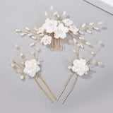 3pcs White Flower U Shaped Hairpin Pearl Elegant Hair Clips Hair Jewelry Accessories For Women Wedding Head Ornaments Hairpins