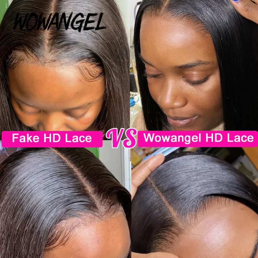 Wow Angel 5x5 HD Lace Closure Short Bob Human Hair Wigs Glueless Ready to Wear Straight Bob Wigs Bleached Knots Pre-Plucked Hair