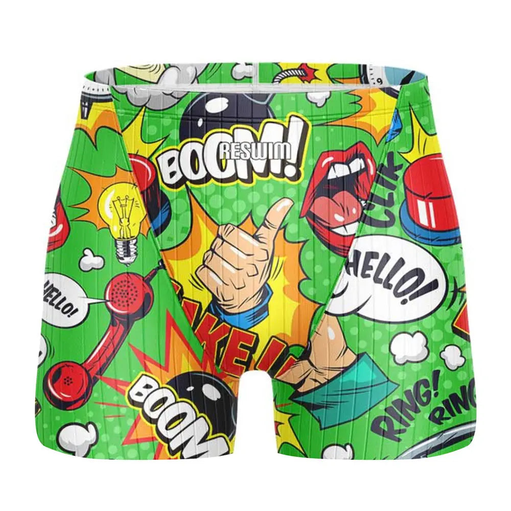 2024 Summer Swimming Trunks Men's Professional Tights Jammer Swimwear Outdoor Beach Printed Durable Training Surfing Swim Shorts