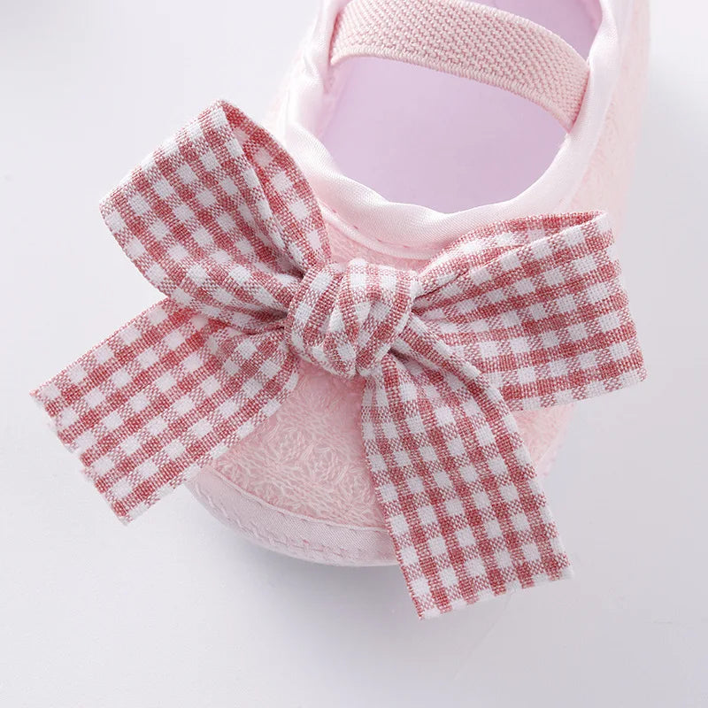 0~18M Cute Bowknot Newborn Baby Shoes Headband Set Anti Slip Toddler Infant First Walker Baby Girls Newborn Soft Sole Pink Shoes