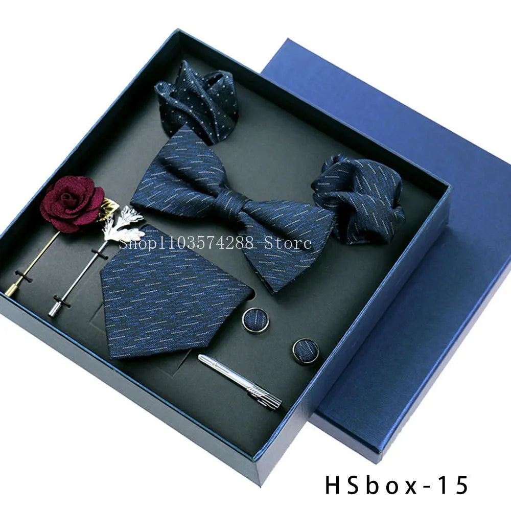 Luxury High Grade Mens Tie Set Nice Gift Box Silk Tie Necktie Set 8pcs Inside Packing Festive Present Pocket Squares