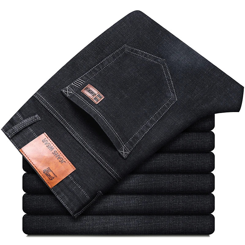 2023 New Men's Stretch Regular Fit Jeans Fashion Casual CottonBusiness Black  Denim Pants Male Trousers