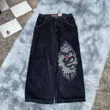 JNCO Jeans Men Y2K Harajuku Hip Hop 7 Graphic Embroidery Baggy Denim Pants Streetwear Casual High Waist Wide Leg Trousers New