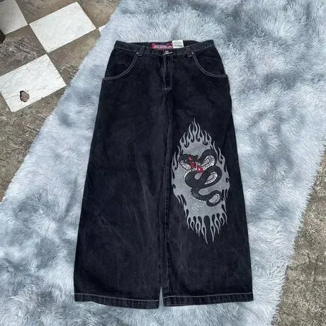JNCO Jeans Men Y2K Harajuku Hip Hop 7 Graphic Embroidery Baggy Denim Pants Streetwear Casual High Waist Wide Leg Trousers New