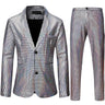 Mens Stage Prom Suits Shiny Rainbow Plaid Sequin Jacket Pants Men Dance Festival Christmas Halloween Party Costume Homme