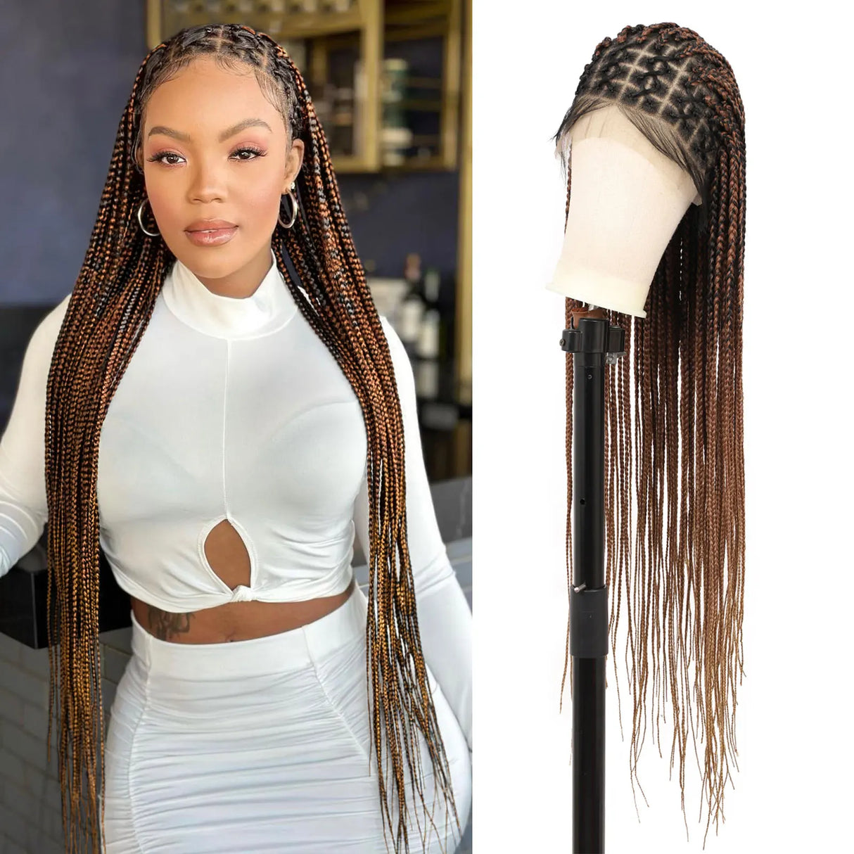 Kalyss Criss Cross Knotless Box Braided Wigs with Baby Hair 36" Cornrow Lace Front Braids Wigs for Women