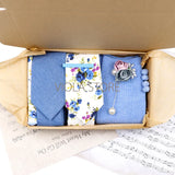 Viola Design 7 PCS Gift Box Cotton Sock Tie Sets Clip Pin Cufflinks Hanky Solid Floral Men Wedding Party Daily Cravat Accessory