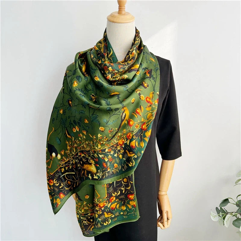 100% Natural Silk Scarf Women Luxury Brand Digital Print Flowers Silk Pashmina Shawl Female Long Bandana Foulard 2020 Oversize