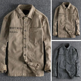 Men Shirt Coat Cargo Shirt Single-breasted Turn-down Collar Long Sleeve Loose Vinatge Patch Pocket Men Spring Fall Coat