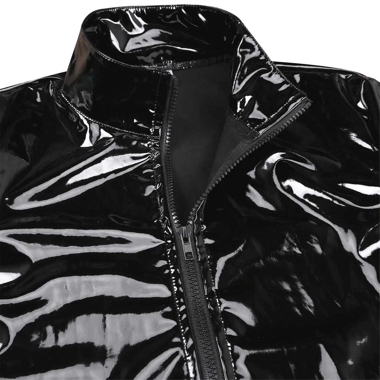 Men Wet Look Patent Leather Coat Long Sleeve Front-Zip Shiny Metallic Tops Fashion Man's Jackets Moto Biker Nightclub Clubwear