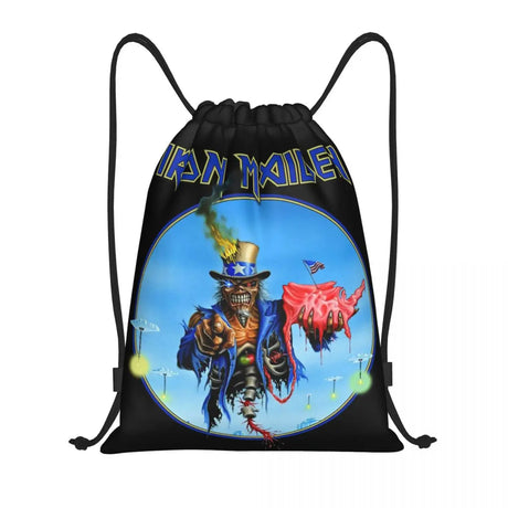 Heavy Metal Maidens Pirate Iron Drawstring Backpack Women Men Sport Gym Sackpack Foldable Training Bag Sack