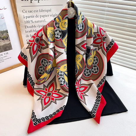 Luxury Women 90x90CM New Twill Silk Big Square Scarf Shawl Fashion Printed Design Summer High Quality Ladies Sunscreen Scarves