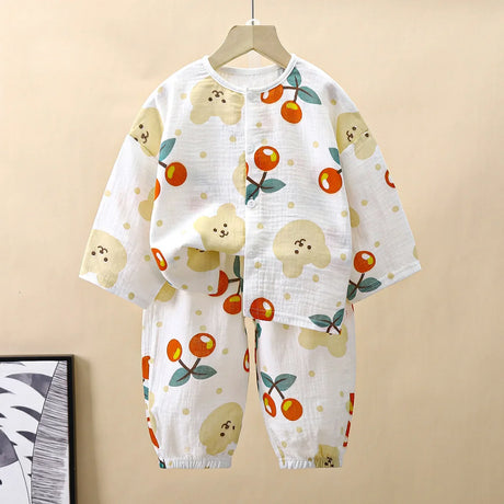 Kids Summer Thin Pajamas Sets New 2023 Boys Girls Cartoon Three-quarter Sleeve Cotton Yarn Shirt Tops with Pants Baby Loungewear