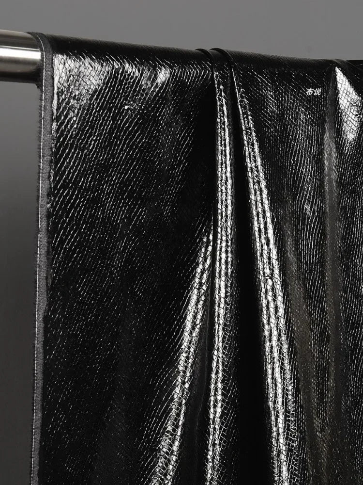 Black Leather Fabric Snake Texture Creative Clothing Jacket Bag Designer Fabric PU Material Cloth Diy Apparel Sewing