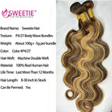 Highlight Body Wave Bundles Human Hair Bundles P4 27 Ombre Honey Blonde Bundle 12A Peruvian Remy Hair Weave Extensions For Woman