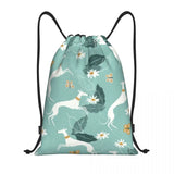 White Galgos Drawstring Bag Men Women Foldable Gym Sports Sackpack Whippet Greyhound Hound Dog Shopping Storage Backpacks