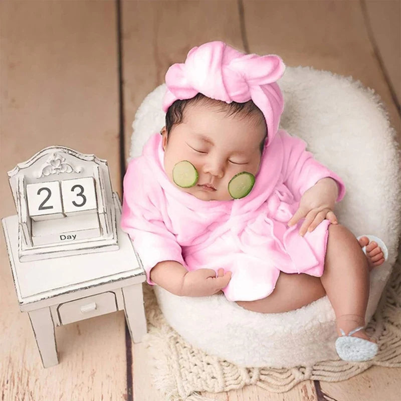 Baby Photo Shooting  Accessories Bath Robe Headwrap Plush Bathrobe Towel Infant Costume Photostudio Posing Suit Newborns Shower