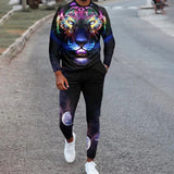 Fashion Men T-shirt Tracksuit Sets Casual 3D Print Outfit Jogging Sportwear Long Sleeve Shirt Trousers Suit Oversize Clothes