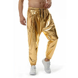 Fashion Shiny Gold Metallic Jogger Sweatpants Hip Hop Casual Pocket Cargo Trousers Disco Dance Party Festival Prom Streetwear